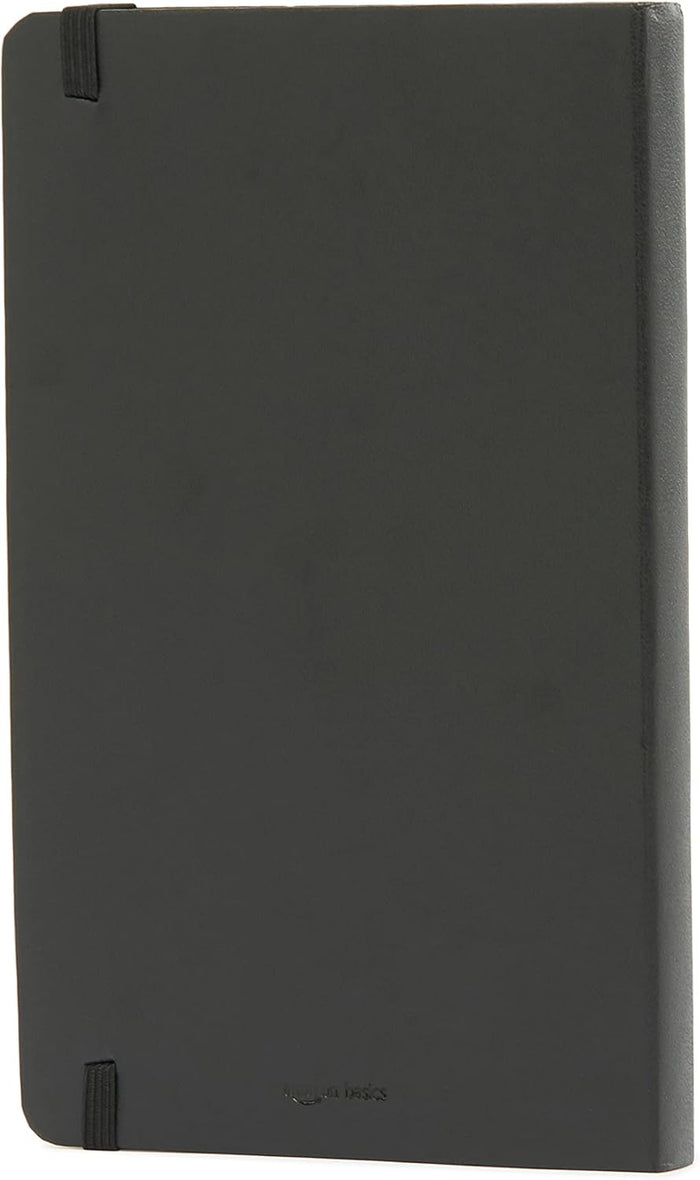Amazon Basics Classic Lined Writing Notebook for Note Taking and Journaling, Hardcover with Elastic Closure, 240 Pages, 5" x 8.25", Black