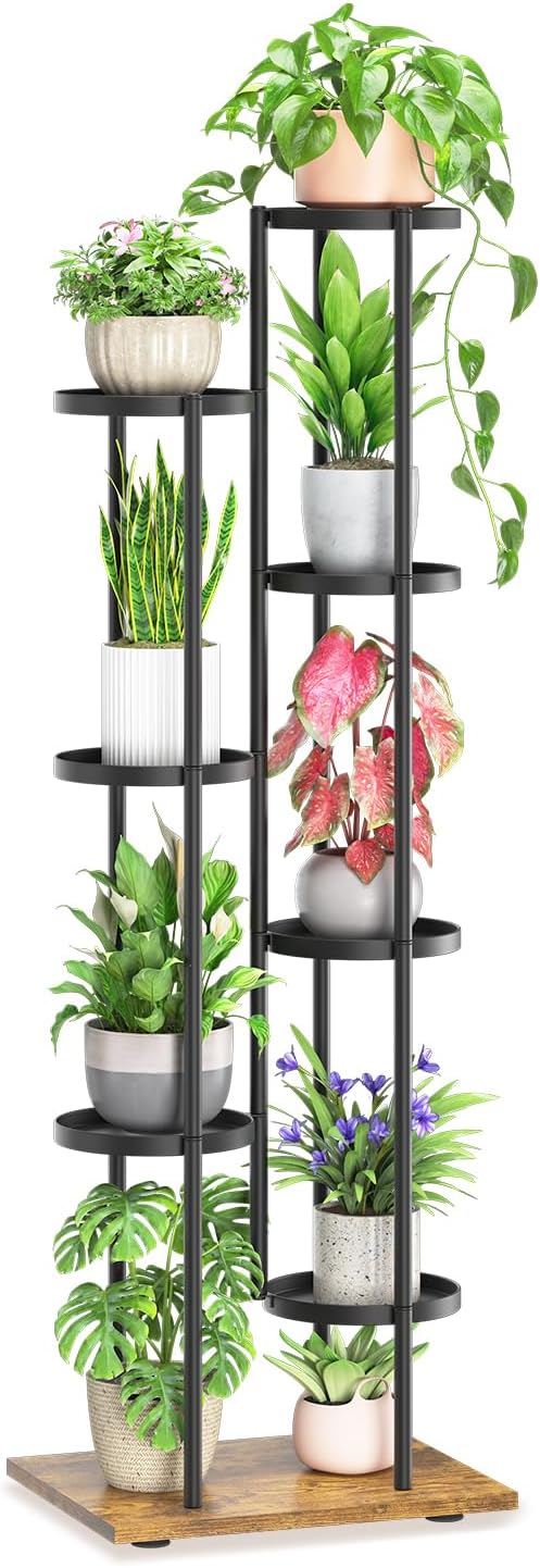 LASZOLA Black 3 Tiered Wood Plant Stand Indoor for Larger Heavy Duty Planter, Sturdy Multi Level Vertical Flowers Racks for Narrow Inside Floor, Decorate Shelving for Hold House Tree, Space Saving