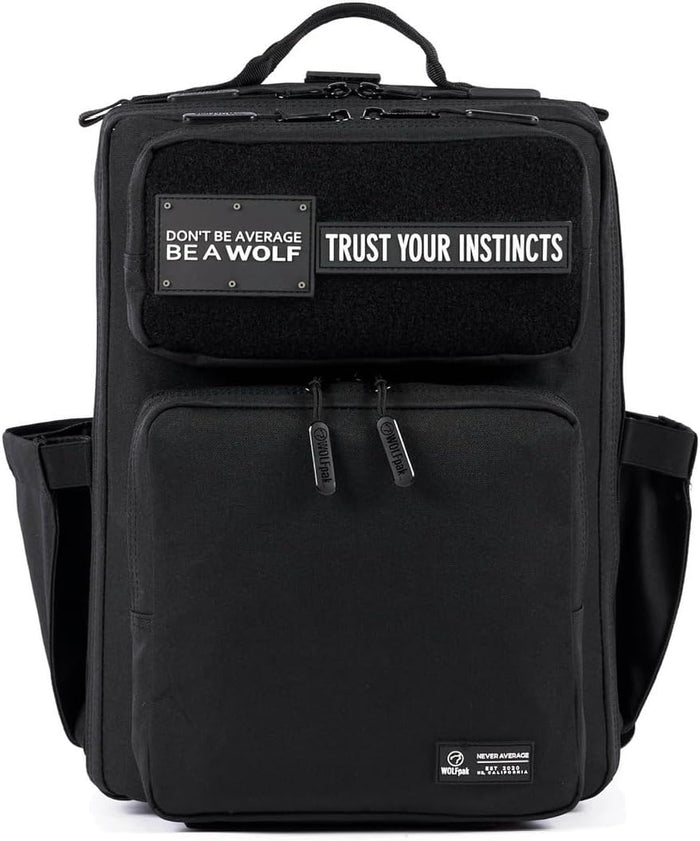 WOLFpak 15L Slim Tactical Gym Backpack - Durable 1000D Waterproof Oxford Material | Minimalist Daypack w/Laptop Pocket & Dual Cup Holders | Great for Travel & Everday Carry | (Alpha Black)