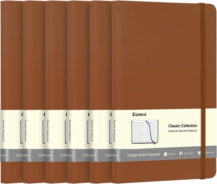 Comix 6 Pack Lined Journal Notebooks for Work, 240 Pages, 5.5"x8.3", Dark Green, Hardcover, A5 Medium College Ruled, Journaling Notebooks for Notes-taking, Fits for Office School Home