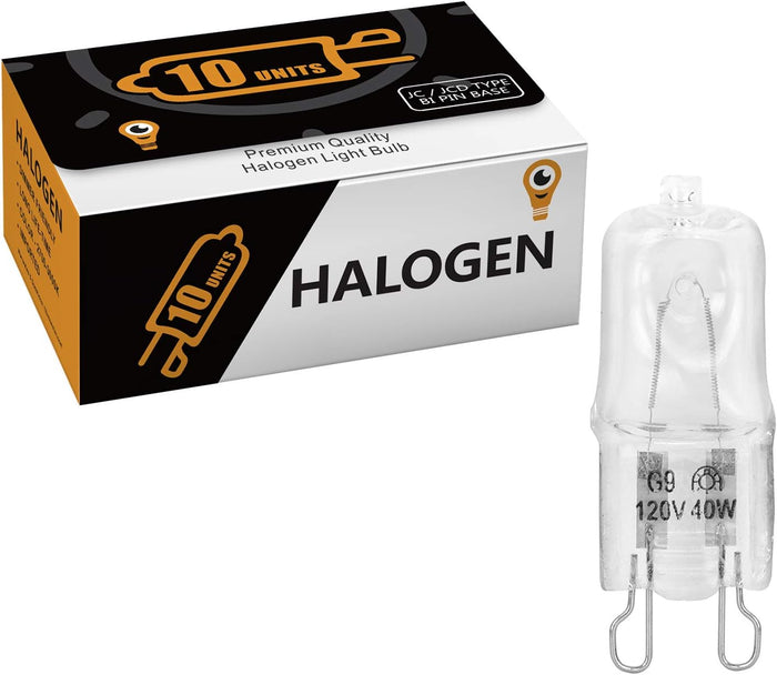 10 Pack Crystal Clear Lense 40W Q40/G9/CL/120V G9 JCD 40 Watt 120 Volt T4 JD Type Halogen House Hold Light Bulb Hanging Pendant Accent Type Spot Down Lamp Chandelier Sconce Fixture Lighting