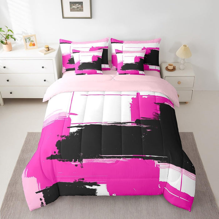 Feelyou Modern Abstract Art Bed Set for Kids Boys Girls Twin Size Art Decor 7 Pieces Beeding Set Ultra Soft Stripe Line Art Bed in a Bag with Comforter, Sheets, Pillowcases Retro Geometric Room Decor