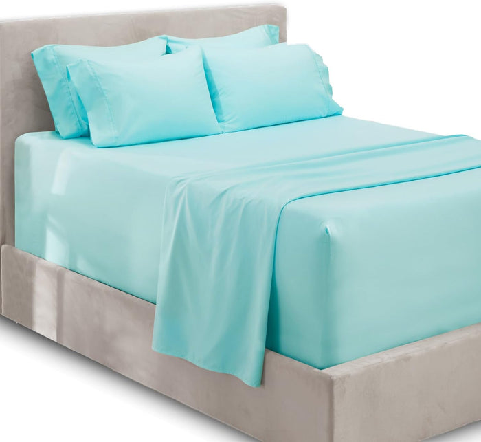 Hearth & Harbor Luxury Soft 6 Piece Bed Sheet Set Extra Deep Pocket Fitted Sheets Fits Mattress up to 21", Double Brushed Bedding, Queen, Teal