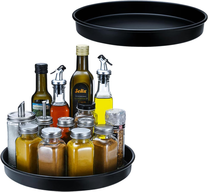 Amolliar Lazy Susan Organizer, Non-Skid Rotating Metal Turntable for Cabinet, Kitchen, Fridge, Pantry Organization and Storage, Spice Rack for Condiment,Trays for Household Purposes, 10" 3 Pack Black