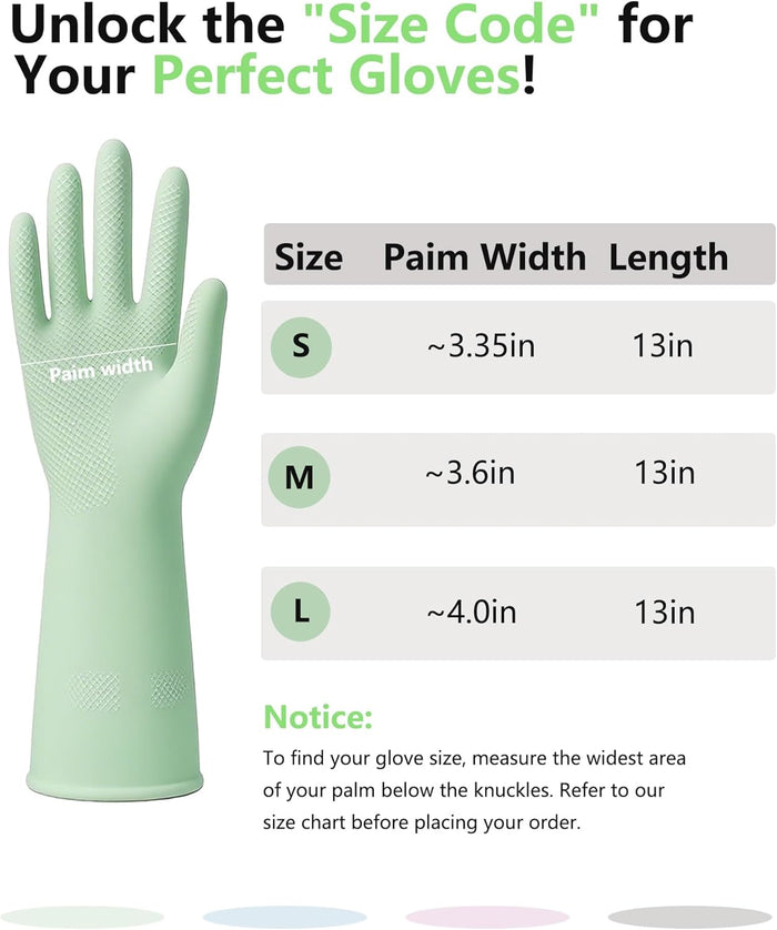 Rubber Cleaning Gloves for Dishwashing, 4 Pairs Reusable Kitchen Gloves for Washing Dishes with Non-Slip Grip