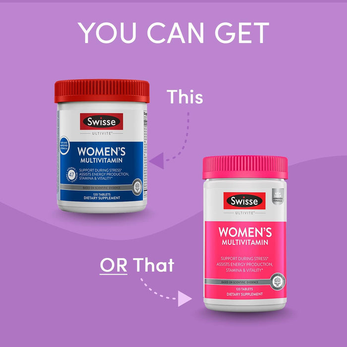 Swisse Daily Multivitamin for Women | 47 Vitamins, Antioxidants and Minerals + Adaptogens | Energy, Stress & Immune Support | Womens Multivitamin Supplement | 120 Tablets / 4 Months Supply