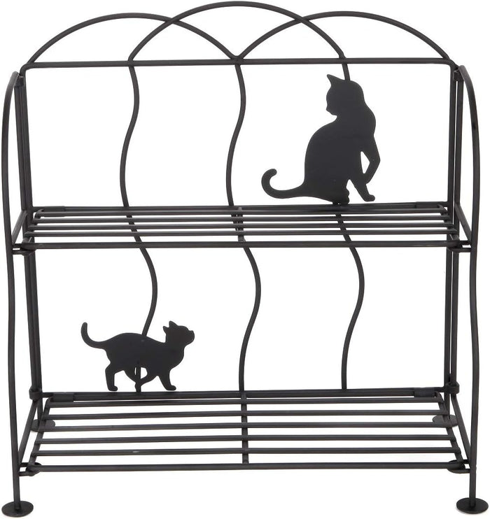 Lily's Home Cat Lovers Black Metal Countertop Wire Shelf Rack, Great for Household Items, Kitchen Organizer, Bathroom Storage and More. Foldable. 2-Tier