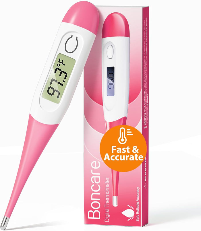 Boncare 10 Seconds Oral Thermometer for Adults and Kids - Accurate & Safe Rectal Digital Thermometer for Baby with Fever Alarm (Light Blue)