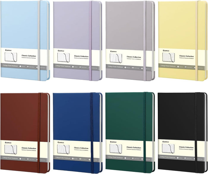 Comix 6 Pack Lined Journal Notebooks for Work, 240 Pages, 5.5"x8.3", Dark Green, Hardcover, A5 Medium College Ruled, Journaling Notebooks for Notes-taking, Fits for Office School Home