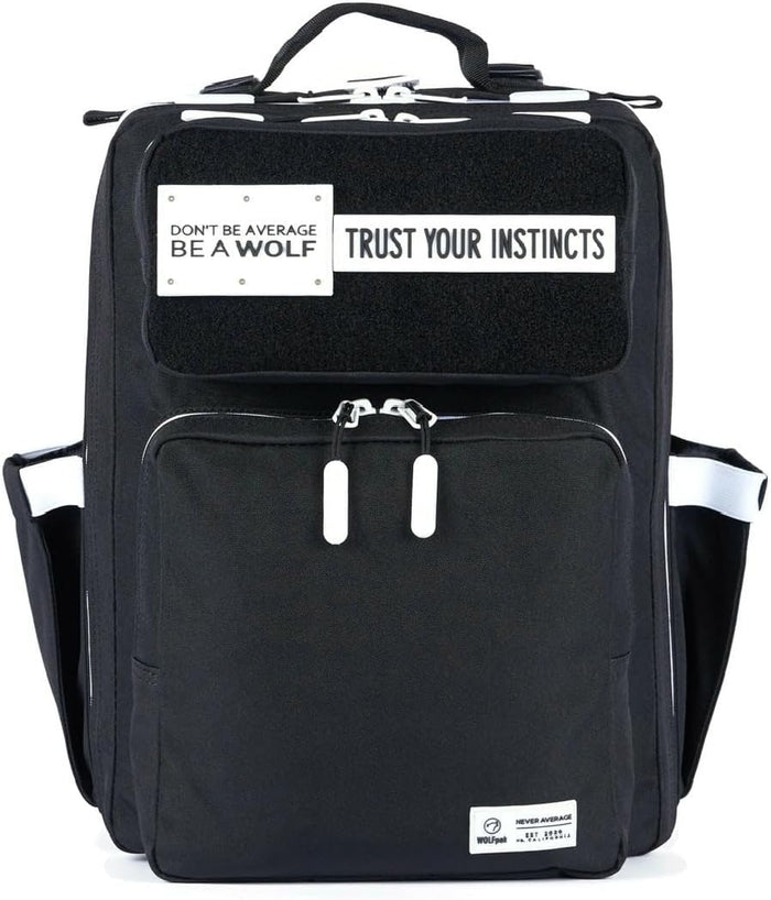 WOLFpak 15L Slim Tactical Gym Backpack - Durable 1000D Waterproof Oxford Material | Minimalist Daypack w/Laptop Pocket & Dual Cup Holders | Great for Travel & Everday Carry | (Alpha Black)