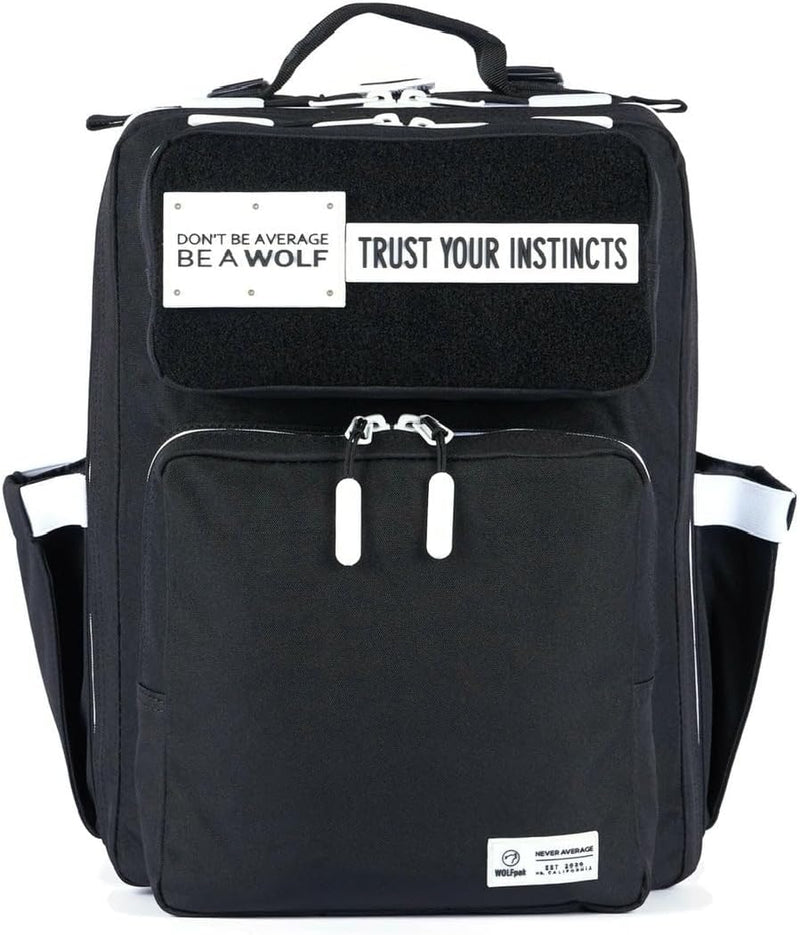 WOLFpak 15L Slim Tactical Gym Backpack - Durable 1000D Waterproof Oxford Material | Minimalist Daypack w/Laptop Pocket & Dual Cup Holders | Great for Travel & Everday Carry | (Alpha Black)