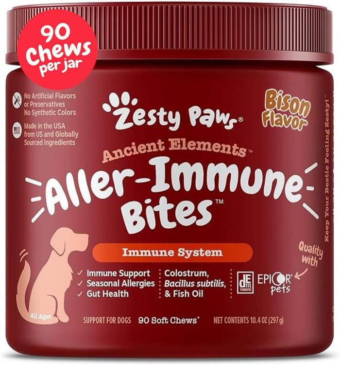 Zesty Paws Dog Allergy Relief- Dog Itching Skin Relief- Dog Probiotics for Itchy Skin and Itchy Ears- Dog Allergy Paw Relief- Dog Allergy Chews- Dog Itch Relief - Dog Skin Allergy Relief - PB - 90ct