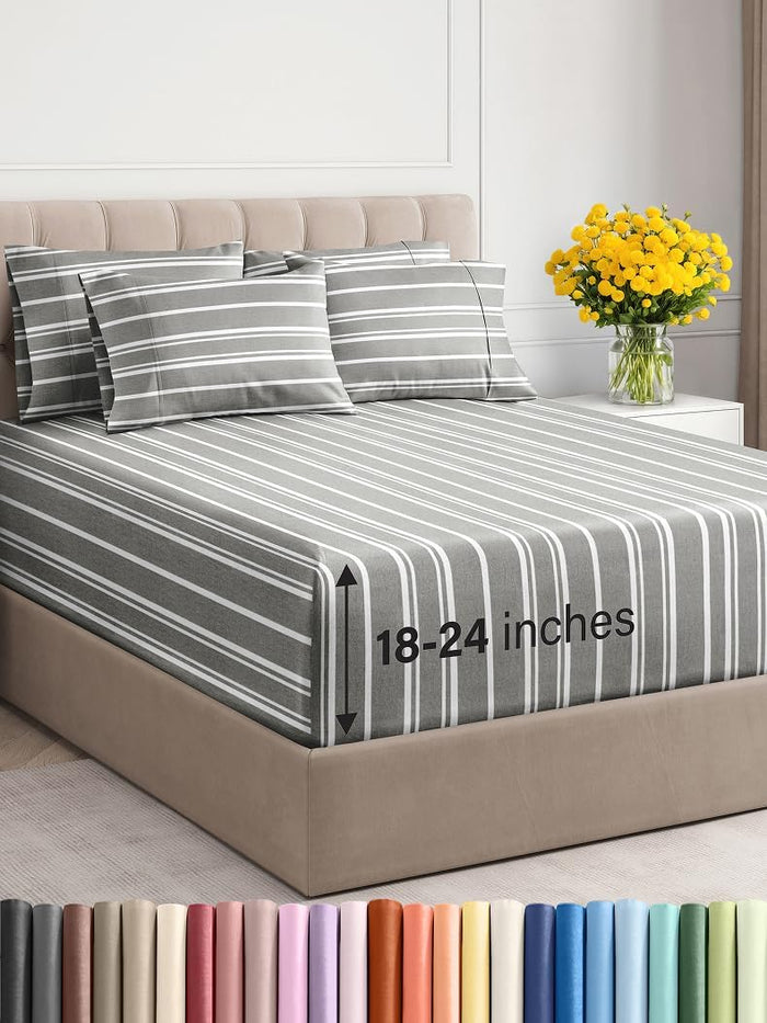 Extra Deep King Sheet Set - 6 Piece Breathable and Cooling Sheets - Hotel Luxury Bed Sheets Set - Easy & Secure Fit - Soft, Wrinkle Free and Comfy Sheets Set - White Sheet Set with Extra Deep Pockets