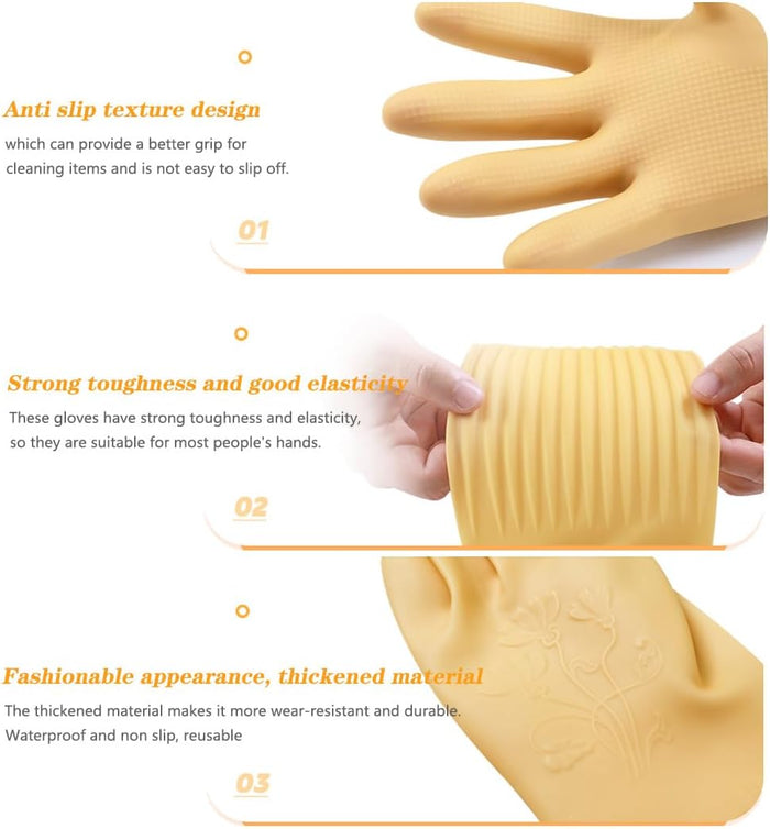 6 - Pair 17.8 - Inch Elbow - Length Reusable Rubber Waterproof Household Cleaning and Kitchen Dishwashing Gloves - Small Size
