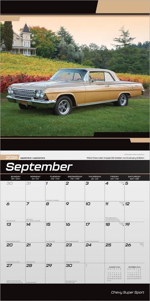Chevy Super Sport OFFICIAL | 2026 12 x 24 Inch (Hanging) Monthly Square Wall Calendar | Plastic-Free | BrownTrout | Chevrolet Motor Muscle Car