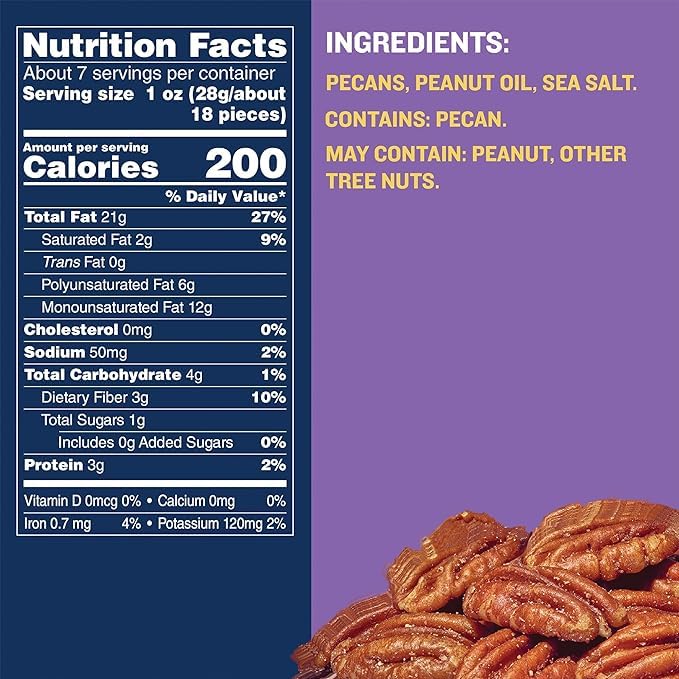 PLANTERS Salted Pecans, Individual Nuts Snack Packs, 7.25 Ounce, Pack of 1