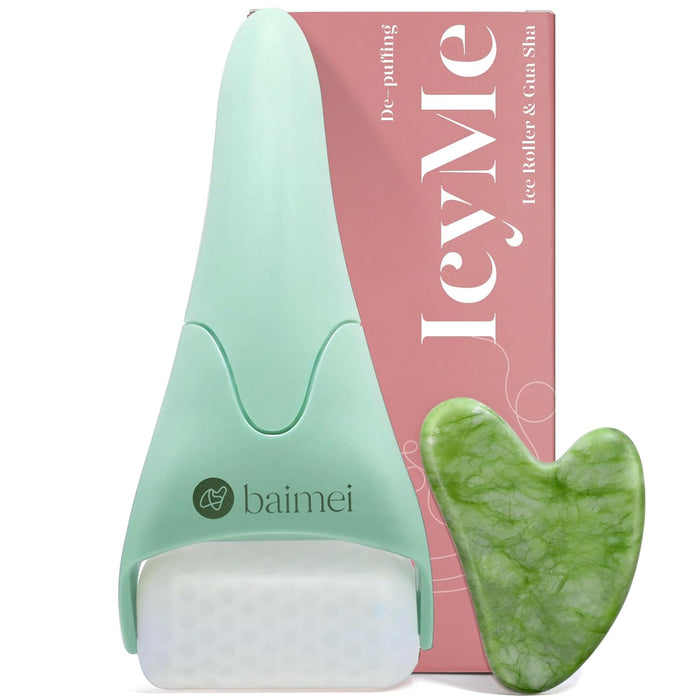 BAIMEI IcyMe Ice Roller for Face and Gua Sha Facial Tool Set, Ice Face Roller Reduces Puffiness Relieves Migraines Skin Care Tools, Self Care Gift for Women - Pink