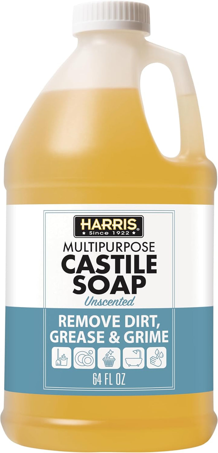 HARRIS Multi-Purpose Pure Castile Soap, Made with Olive, Coconut, and Pine Tree Oil, Uses for Face, Body, Hand, Hair, Home, Dishes, and Laundry, Peppermint, 32 Fl Oz