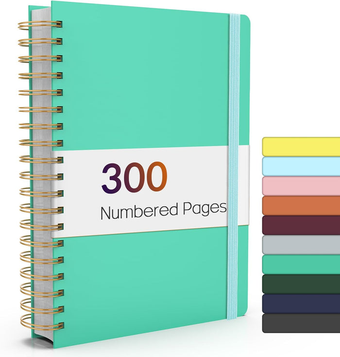 Forvencer Lined Spiral Journal Notebook with 300 Numbered Pages, B5 College Ruled Thick Journals for Writing with 100GSM Paper, Hardcover Notebooks with Contents for Work, School, Women, Men, Black
