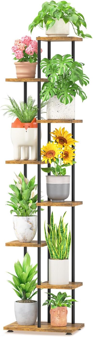 LASZOLA Black 3 Tiered Wood Plant Stand Indoor for Larger Heavy Duty Planter, Sturdy Multi Level Vertical Flowers Racks for Narrow Inside Floor, Decorate Shelving for Hold House Tree, Space Saving