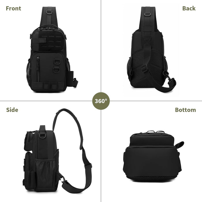 CamGo Small Tactical Sling Bag One Strap Crossbody Fishing Shoulder Pack Molle Backpack for Sport Daily (#02-Black)