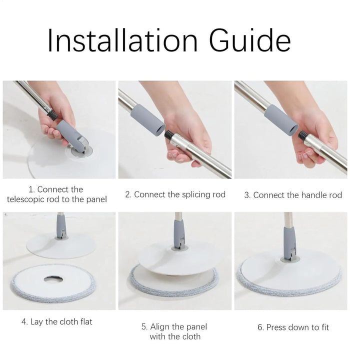 PYXBE Spin Mop with Bucket Deluxe System for Floor Cleaning - 360° Flexible with Self Separation Dirty and Clean Water System 2Pcs Reusable Microfiber for Grill Basting Mop Wooden Long jmki (A-Grey)
