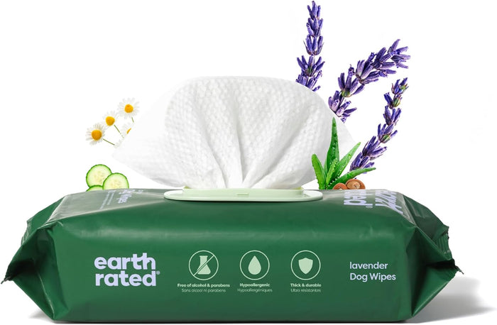 Earth Rated Dog Wipes, Hypoallergenic, Cleaning and Hydrating, for Grooming Paws, Body and Butt, Lavender Scented, 400 Count