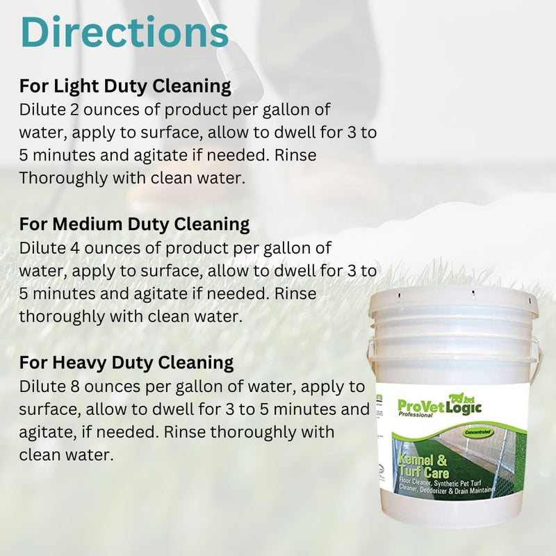 ProVetLogic Kennel & Turf Care- Floor Cleaner, Synthetic Pet Turf Cleaner, Deodorizer & Drain Maintainer (Concentrated)- 5 Gallon EZ Pour Pail