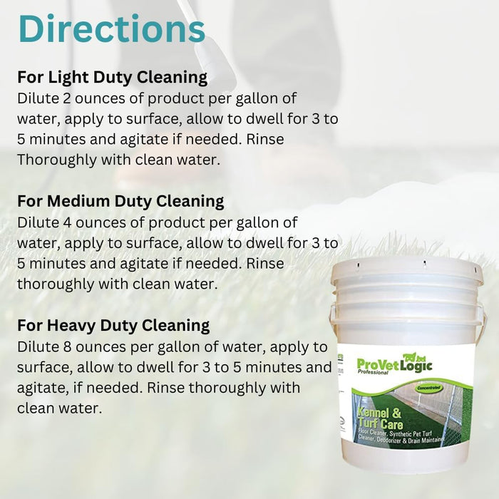 ProVetLogic Kennel & Turf Care- Floor Cleaner, Synthetic Pet Turf Cleaner, Deodorizer & Drain Maintainer (Concentrated)- 5 Gallon EZ Pour Pail