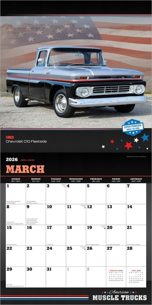 American Muscle Trucks OFFICIAL | 2026 12 x 24 Inch (Hanging) Monthly Square Wall Calendar | Foil Stamped Cover | Plastic-Free | BrownTrout | USA Motor Ford Chevrolet Dodge GMC