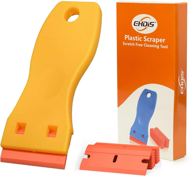 EHDIS 1.5" Plastic Razor Scraper with 10pcs Double Edged Plastic Blades for Removing Labels Stickers Decals on Glass Windows