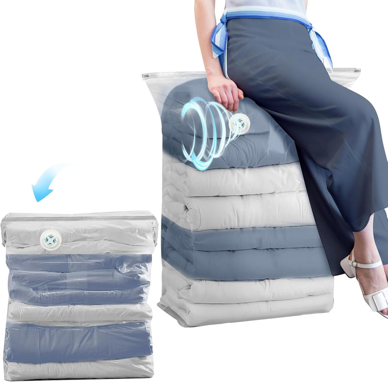 6 Pack Vacuum Storage Bags, Jumbo Space Saver (31x40x15 Inch), Vacuum Seal Bags for Clothes, Comforters, Blankets, Bedding, Closet Organization, Space Saving, Clear