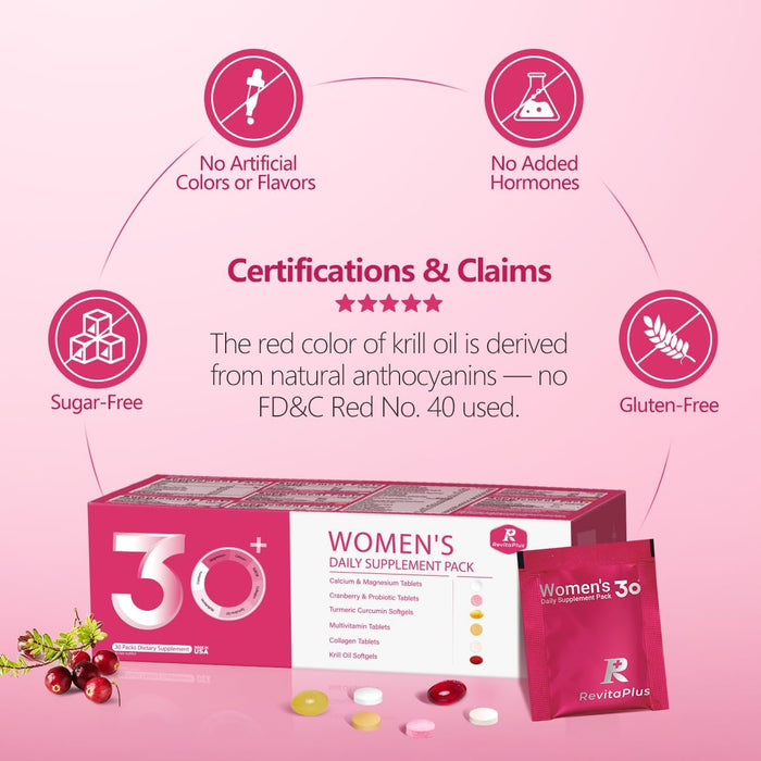 Multivitamin for Women with Vitamin A,B,C,D3,E,K2,Biotin, Collagen,Krill Oil,Cranberries Supports Energy,Wellness,Beauty and Immune - Vitamin Packs for Women Health 30 Packs