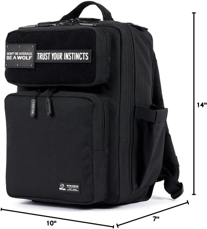 WOLFpak 15L Slim Tactical Gym Backpack - Durable 1000D Waterproof Oxford Material | Minimalist Daypack w/Laptop Pocket & Dual Cup Holders | Great for Travel & Everday Carry | (Alpha Black)