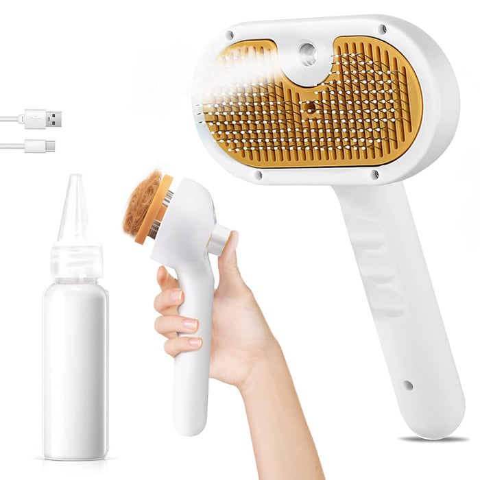 Pet Steam Brush for Dog & Cat - 3-in-1 Steam Grooming Brush for Shedding & Hair Removal - Self Cleaning Spray Comb with Mist for Long Haired Pets - Includes 1*Waterless Shampoo, Blue