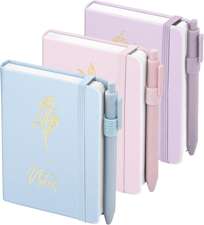 3 Pack Pocket Journaling Notebooks, A6 Small Notebook For Note Taking Journaling Notebooks Journals For Writing Mini Note Pads With Pen Holder 120 Pages 100 GSM Thick Paper-3 Aegean Blue