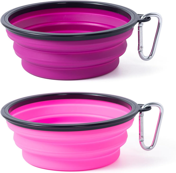 Dog Bowl Pet Collapsible Bowls, 2 Pack for Cats Dogs, Portable Pet Feeding Watering Dish for Walking Parking Traveling with 2 Carabiners (Small, Blue+Green)