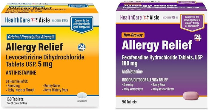 HealthCareAisle Allergy Relief - Levocetirizine Dihydrochloride Tablets USP, 5 mg, 160 Tablets, Original Prescription Strength Allergy Medication, 24-Hour Relief, 80 Count (Pack of 2)