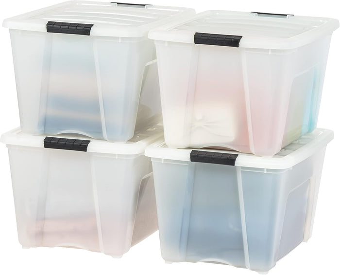 IRIS USA 4-Pack Storage Bins with Lids, 13 Quart, Made in USA Stackable See-Through Organizing Solution Latches Durable Nestable Containers Secure Pull Handle, BPA-Free Plastic