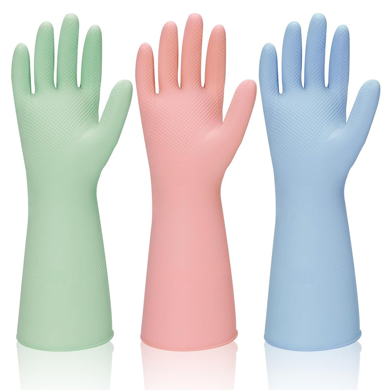 Rubber Kitchen Dishwashing Gloves - 4 Pairs Reusable Household Cleaning Gloves, Flexible and Durable & Non-slip Cleaning Gloves, Great for Kitchen, Bathroom, Laundry (Pink+Green+Blue+Grey)