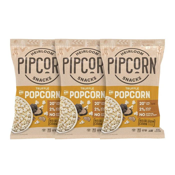 Truffle Mini Popcorn by Pip's Heirloom Snacks – 1oz 24pk – Healthy, Gluten-Free Snack Packs Made From Heirloom Corn, Black Truffle