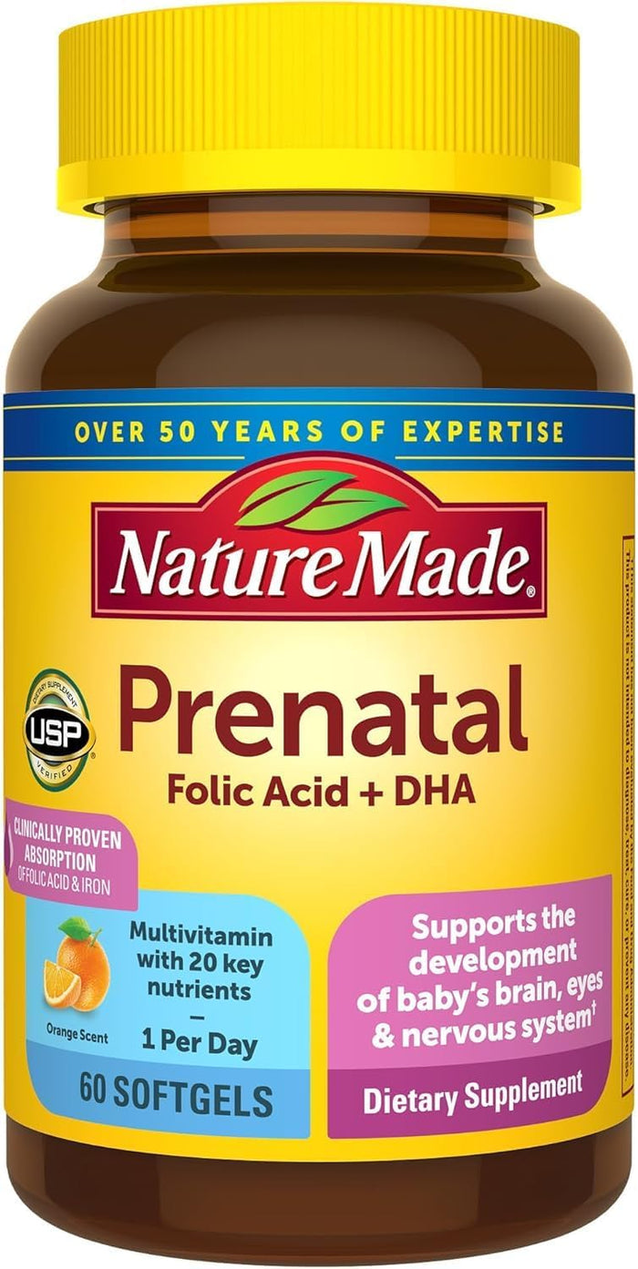 Nature Made Prenatal with Folic Acid + DHA, Prenatal Vitamin and Mineral Supplement for Daily Nutritional Support, 110 Softgels, 110 Day Supply