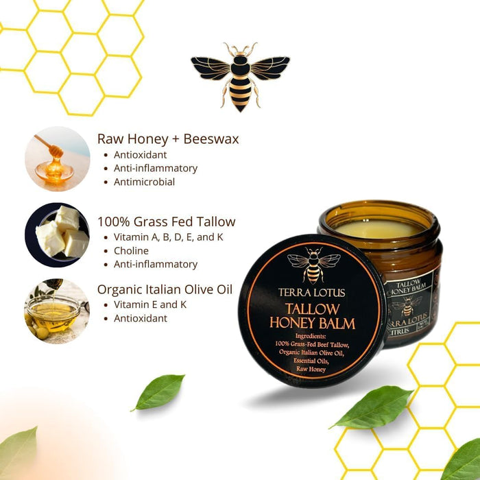 Organic Grass-Fed Beef Tallow Balm with Raw Honey - Moisturizing Cream for Soft, Smooth Skin - Handmade All-Natural Moisturizer (2 Oz, Unscented)