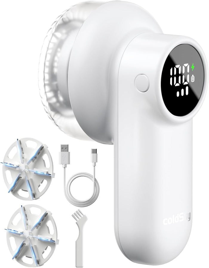 coldSky Rechargeable Fabric Shaver, Lint Shaver with Digital Display, Sweater Shaver with 6-Leaf Blades and Safety Lock, 3-Speeds Defuzzer Remove Fuzz, Pills from Clothes, Furniture, Sofa, Blanket