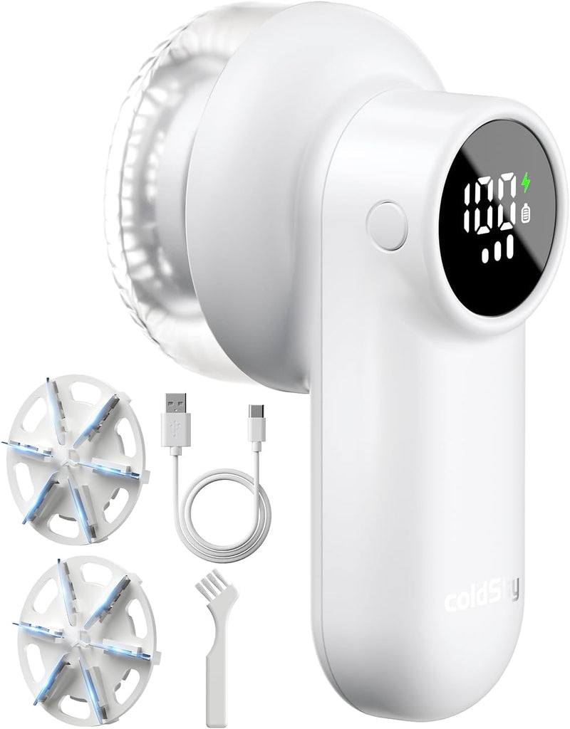 coldSky Rechargeable Fabric Shaver, Lint Shaver with Digital Display, Sweater Shaver with 6-Leaf Blades and Safety Lock, 3-Speeds Defuzzer Remove Fuzz, Pills from Clothes, Furniture, Sofa, Blanket