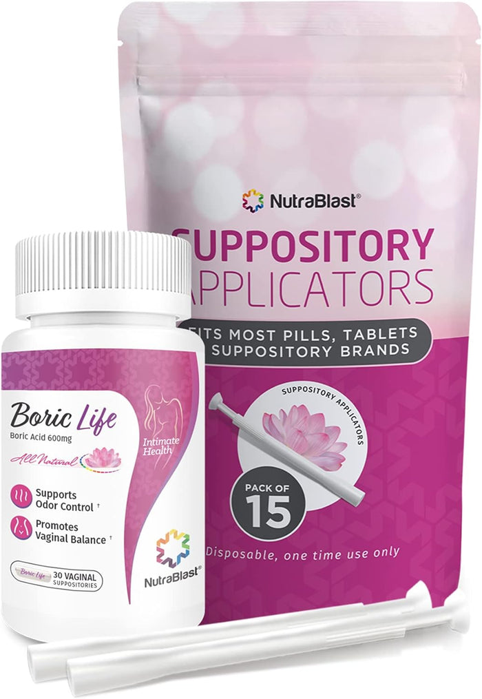 NutraBlast Boric Acid Vaginal Suppositories - 100% Pure Made in USA - Boric Life Intimate Health Support (30 Count)