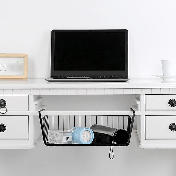 Undershelf Storage Basket Under Shelf Wire Basket Household Metal Under Shelf Hanging Storage Bin Basket Slides Under Shelves for Storage Space Saving for Kitchen Pantry Bookshelf