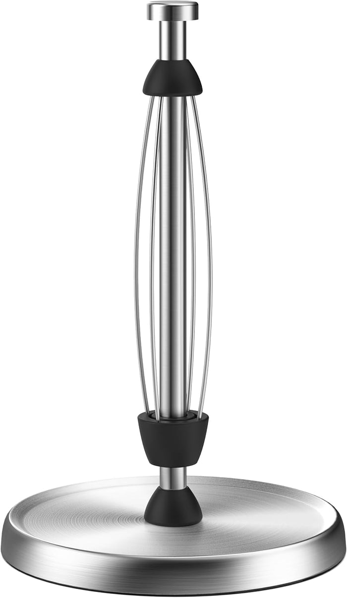 Paper Towel Holder Countertop, One-Handed Tear, Stainless Steel, Weighted Base, Black, Paper Towel Roll Holder Stand with Ratchet Mechanism for Kitchen Bathroom Farmhouse Essentials Decor Accessories