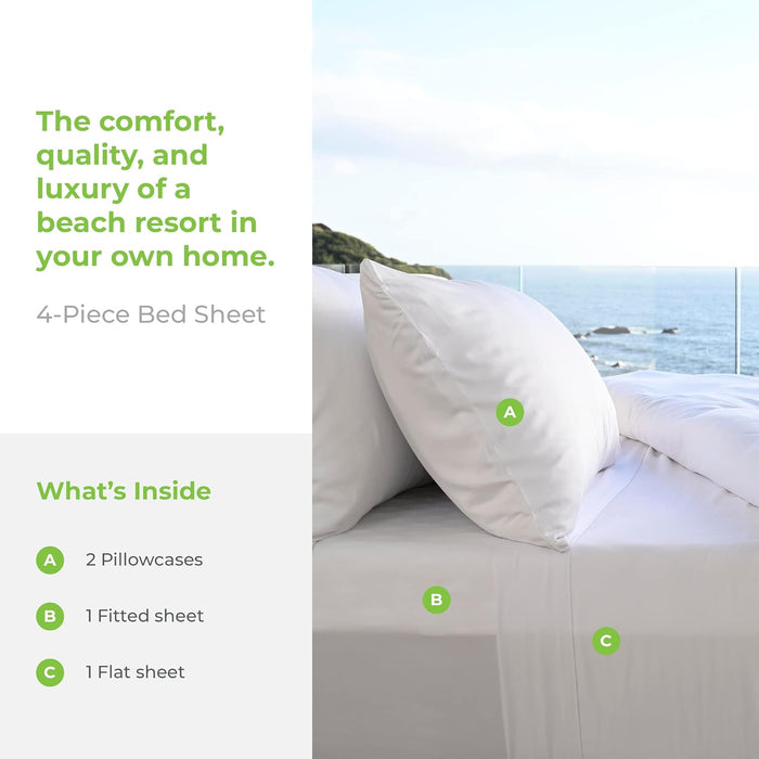Cariloha Resort 4-Piece Sateen Sheet Set | Blue Lagoon | King | Cooling Sheets for Hot Sleepers