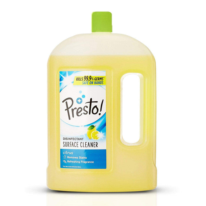 Amazon Brand - Presto! Disinfectant Surface & Floor Cleaner | Citrus | 5 Litre | Kills 99.9% Germs | Suitable For Floor & Bathroom Surfaces Like Ceramic, Marble, Granite, Mosaic